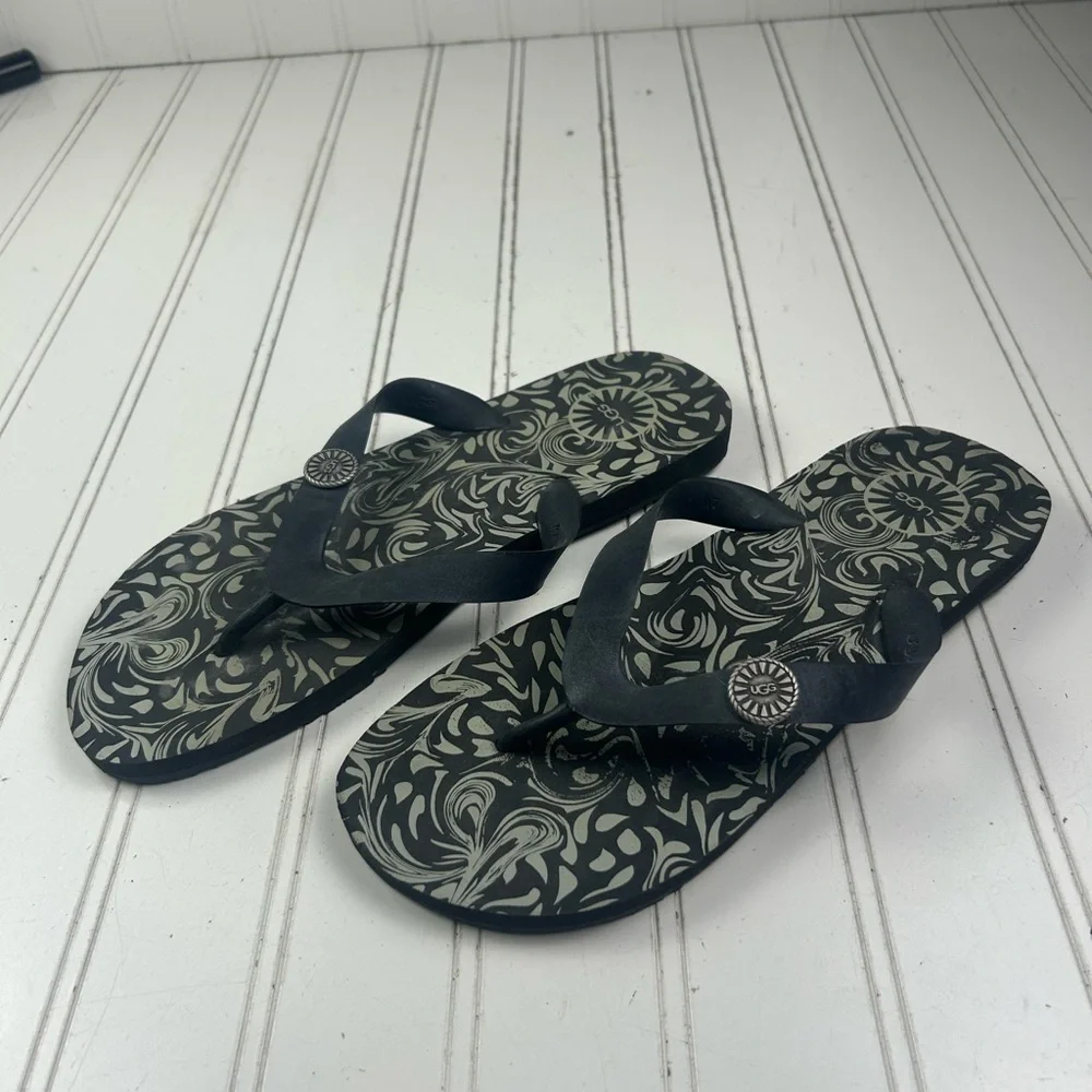 UGG Black Patterned Flip Flop Thong Sandals Women’s Size 7